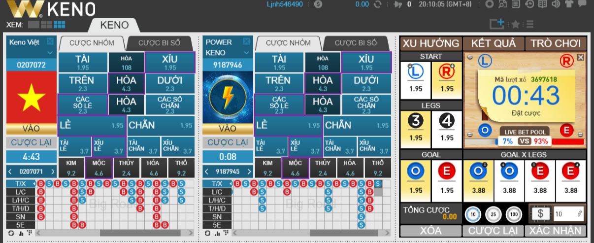 sảnh xổ số keno tại w88