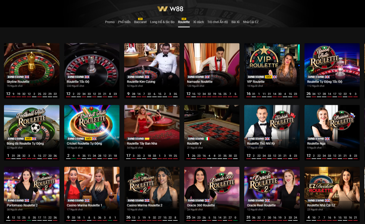 sảnh roulette đa dạng bàn chơi và hàng triệu người tham gia