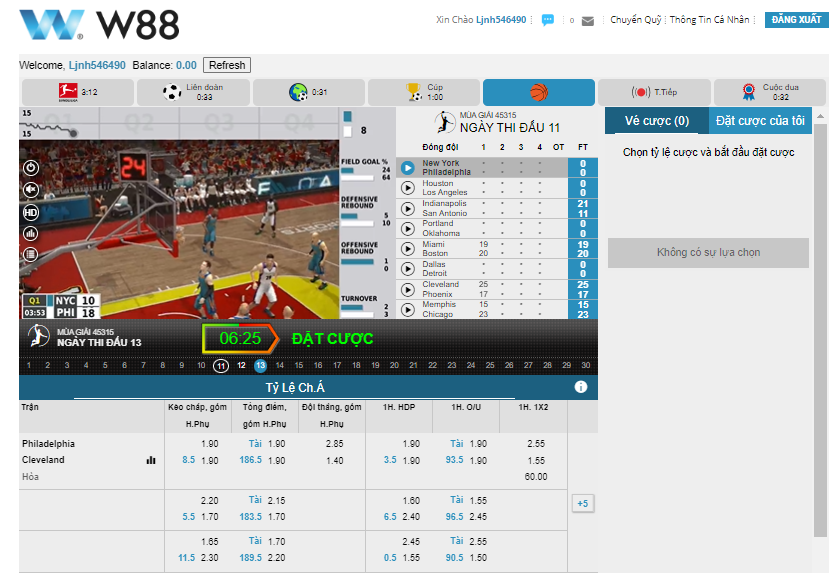 Live trực tiếp các trận bóng rổ tại nhà cái w88