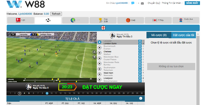 Các trận đấu bóng đá live trực tiếp tại w88