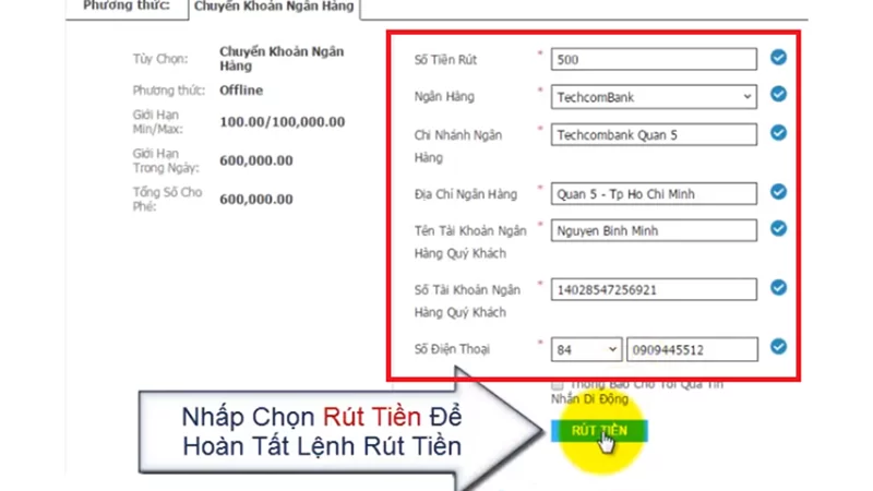 Liên kết ngân hàng để thực hiện rút tiền tại W88